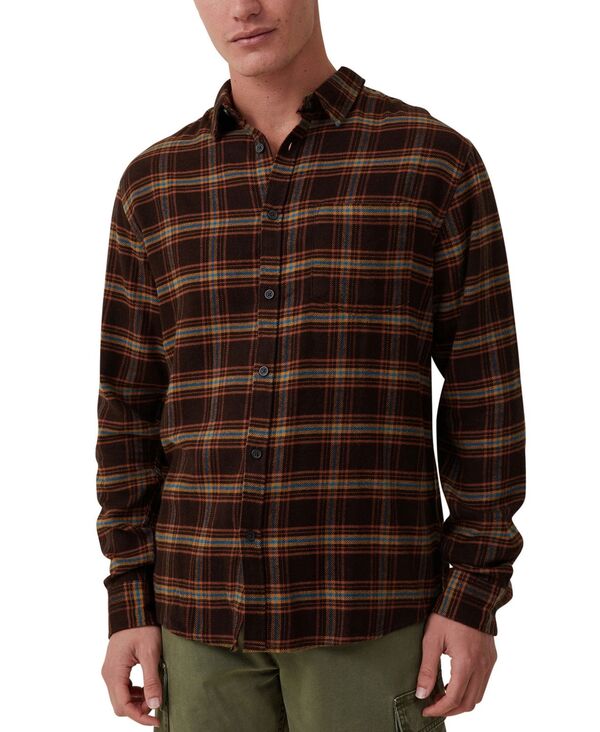 【送料無料】 コットンオン メンズ シャツ トップス Men's Camden Long Sleeve Shirt Chocolate Textured Checkのサムネイル