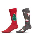 【送料無料】 メモイ メンズ 靴下 アンダーウェア Men's Christmas Holiday Pair Novelty Socks, Pack of 2 Red-Grey