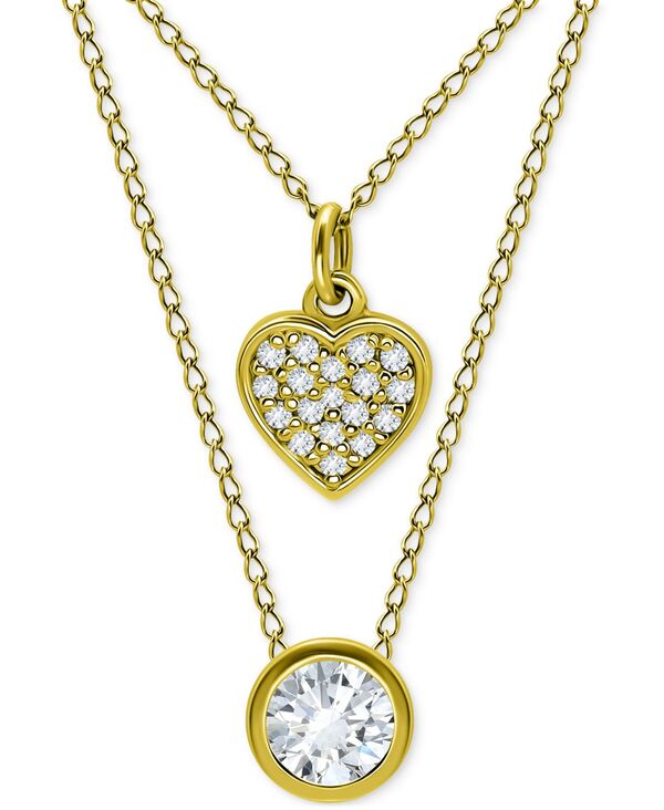 yz W[j xj[j fB[X lbNXE`[J[Ey_ggbv ANZT[ 2-Pc. Set Cubic Zirconia Pav&eacute; Heart & Solitaire Bezel Pendant Necklaces Gold