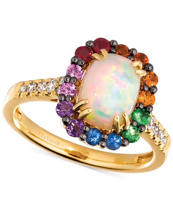 yz  @ fB[X O ANZT[ Multi-Gemstone (1-3/4 ct. t.w.) & Nude Diamond Rainbow Halo Statement Ring in 14k Gold 14K Honey Gold Ring