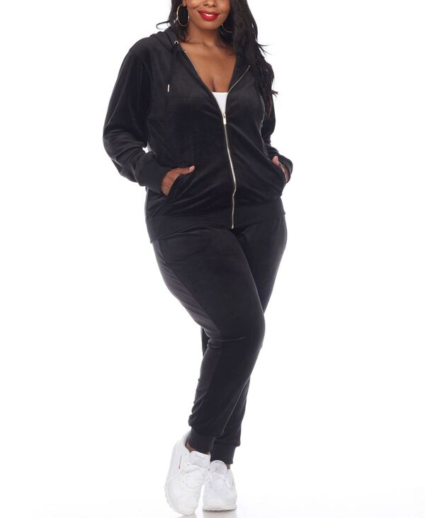 楽天ReVida 楽天市場店【送料無料】 ホワイトマーク レディース ナイトウェア アンダーウェア Plus Size Velour Tracksuit Loungewear 2pc Set Black