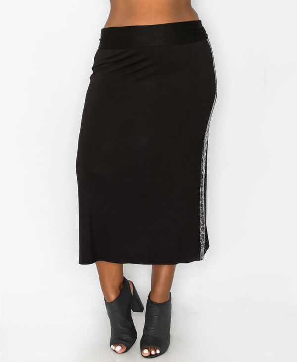 yz RC1804 fB[X XJ[g {gX Plus Size Sequin Side Contrast Fold Over Midi Skirt Silver-Tone Black
