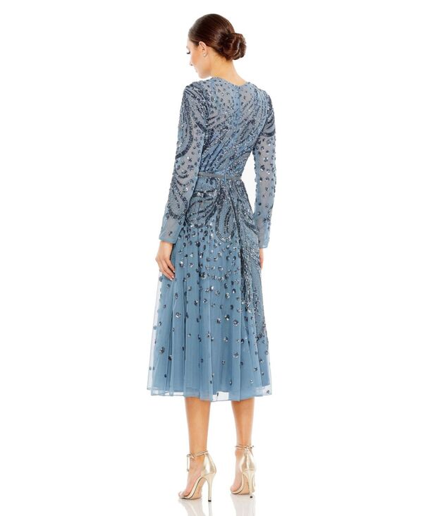 【送料無料】 マックダガル レディース ワンピース トップス Women's Embellished Illusion High Neck Long Sleeve Dress Slate blue