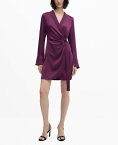 【送料無料】 マンゴ レディース ワンピース トップス Women's Wrapped Satin Buckled Dress Purple