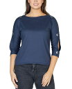 【送料無料】 24セブンコンフォート レディース シャツ トップス Women's Three Quarter Cold Shoulder Grommet Top Navy