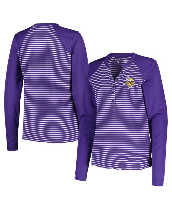 yz AeBOA fB[X TVc gbvX Women's Purple Minnesota Vikings Maverick Waffle Henley Long Sleeve T-shirt Purple