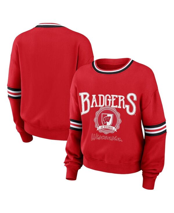 yz EFA oC G Ah[Y fB[X p[J[EXEFbg AE^[ Women's Red Distressed Wisconsin Badgers Vintage-Like Pullover Sweatshirt Red