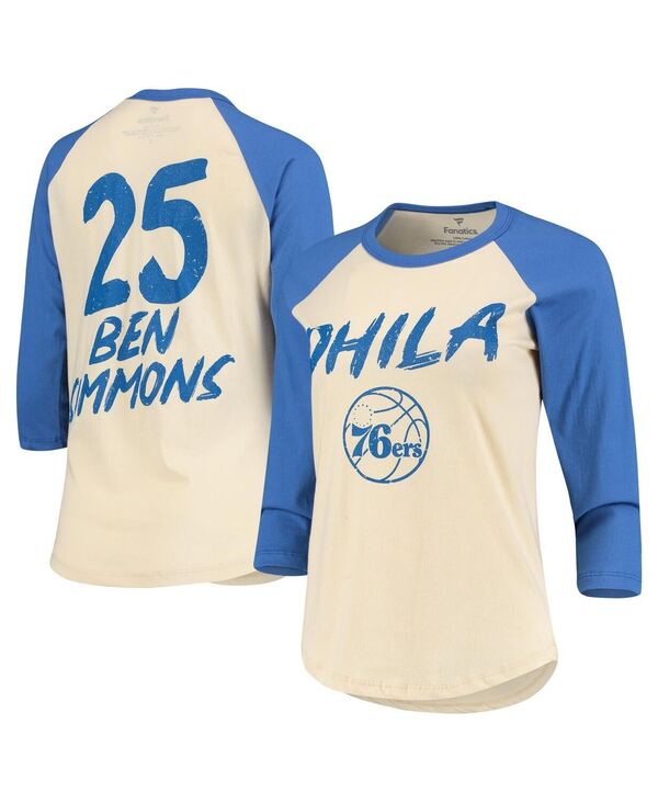 yz t@ieBNX fB[X TVc gbvX Women's Branded Ben Simmons Cream Philadelphia 76ers Raglan 3/4-Sleeve T-shirt Cream