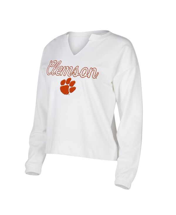 yz RZvc X|[c fB[X TVc gbvX Women's White Clemson Tigers Sienna&nbsp;Notch Neck Long Sleeve T-shirt White