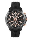 yz vC X|[c Y rv ANZT[ Men's Chronograph Date Quartz Plein Gain Black Silicone Strap Watch 43mm Ion Plated Black