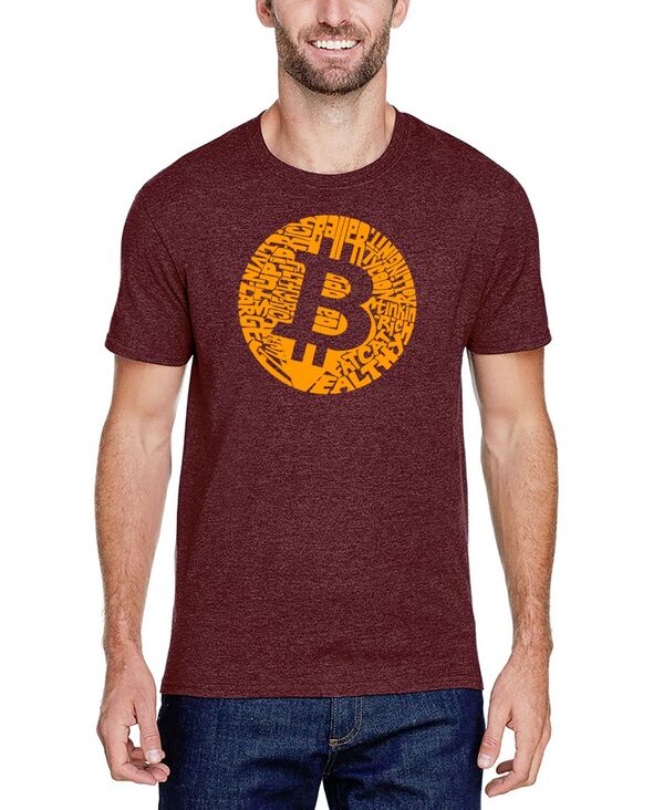 【送料無料】 エルエーポップアート メンズ Tシャツ トップス Men 039 s Bitcoin Premium Word Art T-shirt Burgundy