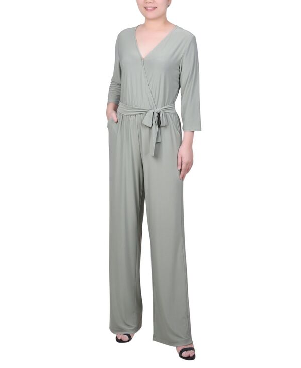 【送料無料】 ニューヨークコレクション レディース ジャンプスーツ トップス Petite 3/4 Sleeve Printed Belted Jumpsuit Oil Green