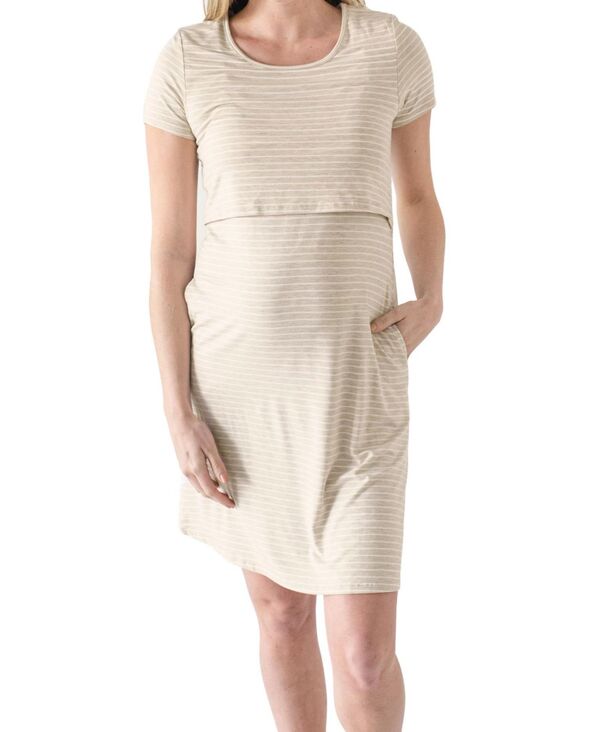 【送料無料】 キンドリッド ブレイブリー レディース ワンピース トップス Women 039 s Eleanora Maternity Nursing Lounge Dress Oatmeal stripe