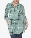 【送料無料】 ホワイトマーク レディース シャツ トップス Plus Size Plaid Tunic Top Mint(4)