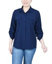 【送料無料】 ニューヨークコレクション レディース シャツ ブラウス トップス Petite 3/4 Sleeve Roll Tab Utility Blouse Sky Diver