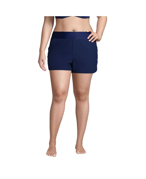 【送料無料】 ランズエンド レディース ボトムスのみ 水着 Women's Plus Size 3" Quick Dry Elastic Waist Board Shorts Swim Cover-up Shorts with Panty Deep sea navy