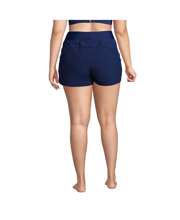 【送料無料】 ランズエンド レディース ボトムスのみ 水着 Women's Plus Size 3" Quick Dry Elastic Waist Board Shorts Swim Cover-up Shorts with Panty Deep sea navy