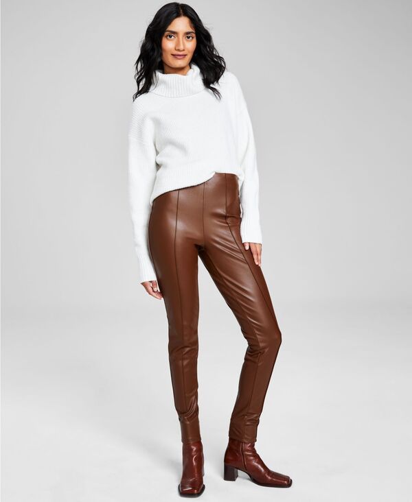 yz AhmEfBX fB[X MX {gX Women's Seamfront Faux-Leather Leggings Chocolate Brown