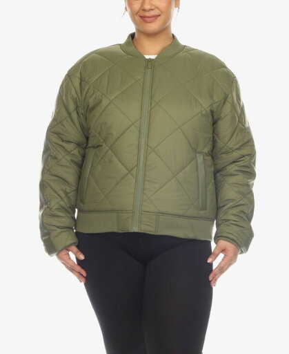 【送料無料】 ホワイトマーク レディース ジャケット・ブルゾン アウター Plus Size Diamond Quilted Puffer Bomber Jacket Olive 【送料無料】 ホワイトマーク レディース ジャケット・ブルゾン アウター Plus Size Diamond Quilted Puffer Bomber Jacket Olive