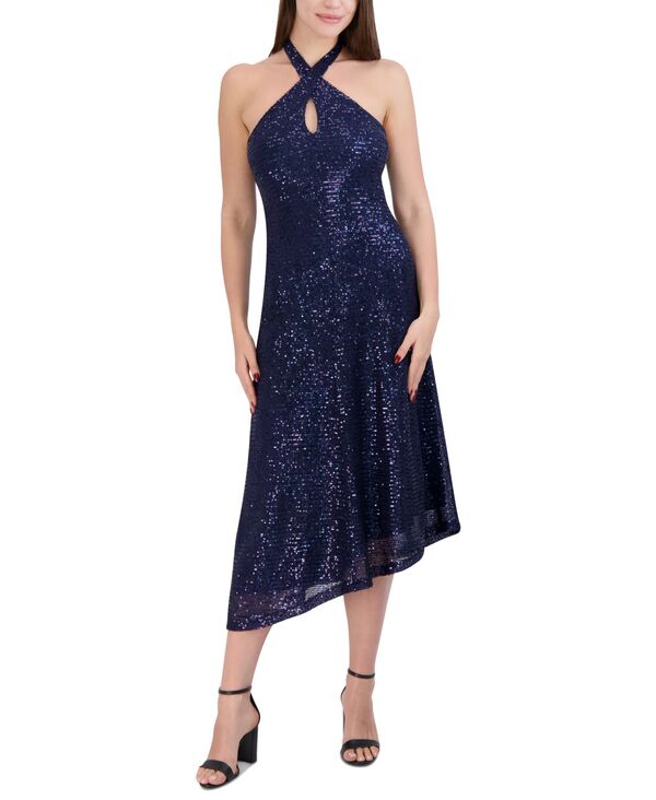 【送料無料】 ランドリーバイシェリーシーガル レディース ワンピース トップス Laundry by Shelli Women's Segal Sequin Halter Midi Dress Navy