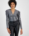  バースリー レディース シャツ トップス Women's Metallic Draped-Shoulder Bodysuit Black/silver