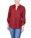 yz j[[NRNV fB[X Vc uEX gbvX Women's Long Sleeve Foil Striped Blouse Red