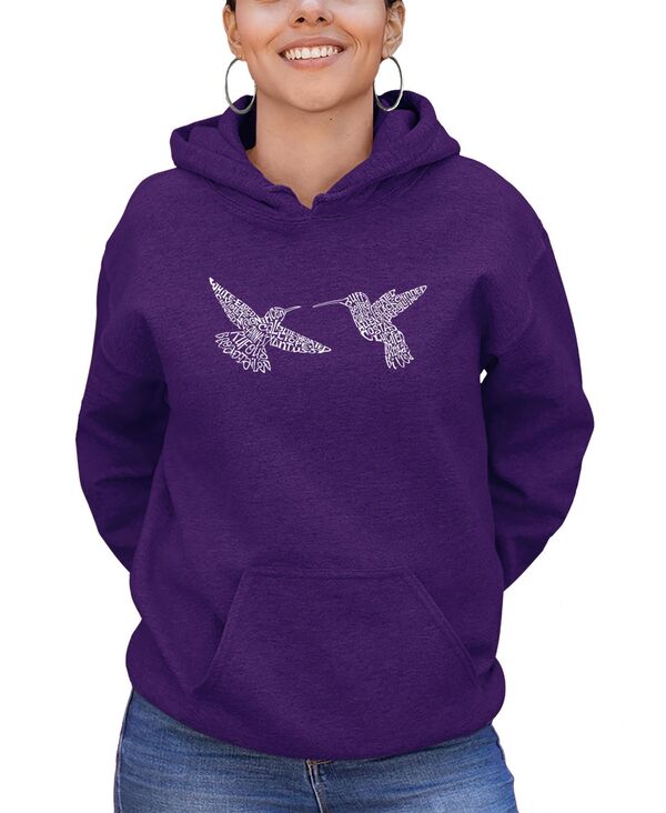  エルエーポップアート レディース シャツ トップス Women's Hummingbirds Word Art Hooded Sweatshirt Purple