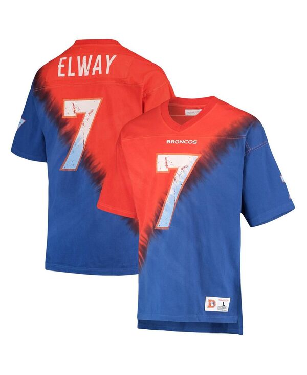 【送料無料】 ミッチェル&ネス メンズ Tシャツ トップス Men's John Elway Orange Royal Denver Broncos Retired Player Name and Number Diagonal Tie-Dye V-Neck T-shirt Orange, Royal