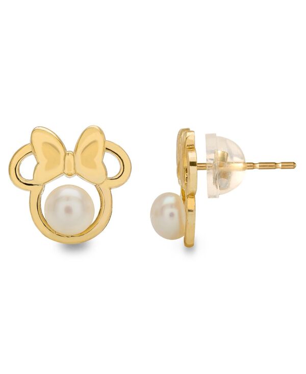 【送料無料】 ディズニー レディース ピアス・イヤリング アクセサリー Children's Cultured Freshwater Pearl (4mm) Minnie Mouse Stud Earrings in 14k Gold Yellow Gold