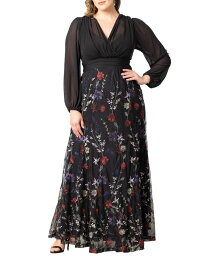 【送料無料】 キヨナ レディース ワンピース トップス Women's Plus Size Isabella Embroidered Mesh Formal Gown Enchanted garden