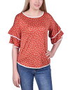 【送料無料】 ニューヨークコレクション レディース シャツ トップス Petite Elbow Sleeve Double Sleeve Top Rust, Ivory(4)