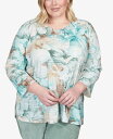 【送料無料】 アルフレッド ダナー レディース シャツ トップス Plus Size St.Moritz Lace Neck Textured Floral Split Hem Top Multi