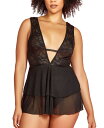 【送料無料】 ホーティ レディース ナイトウェア アンダーウェア Plus Size Lace Plunge Neck Babydoll and Panty 2 Pc Lingerie Set Black