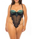 【送料無料】 ララシェリ レディース ブラジャー アンダーウェア Plus Size Mold Cup High Leg Lingerie Teddy with Embroidery Detailing Dark Green, Black