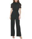 【送料無料】 ヴィンスカムート レディース ジャンプスーツ トップス Women's Ruffled Mixed-Media Jumpsuit Black