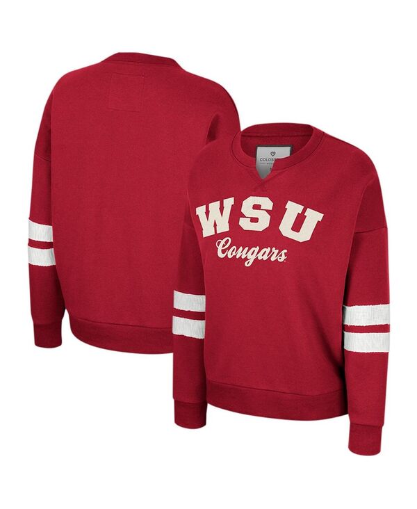 yz RVA fB[X p[J[EXEFbg AE^[ Women's Crimson Distressed Washington State Cougars Perfect Date&nbsp;Notch Neck Pullover Sweatshirt Crimson