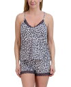 【送料無料】 タハリ レディース ナイトウェア アンダーウェア Women 039 s Racerback Cami and Shorts 2 Piece Pajama Set Grey leopard