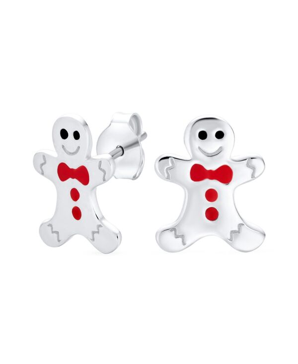 yz uO Y sAXECO ANZT[ Small Fun Holiday Cartoon Christmas Winter Enamel Bow Tie Gingerbread man Stud Earrings For Women Teens .925 Sterling Silver Silver