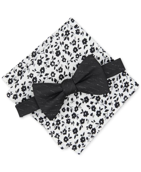 yz o[X[ Y lN^C ANZT[ Men's Lansing Solid Bow Tie & Floral Pocket Square Set Black