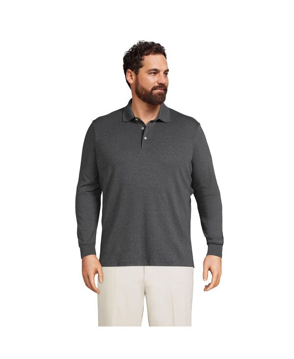 【送料無料】 ランズエンド メンズ ポロシャツ トップス Men's Long Sleeve Super Soft Supima Polo Shirt Dark charcoal heather