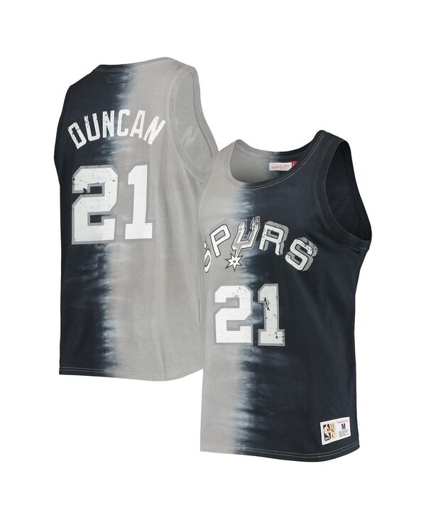 【送料無料】 ミッチェル&ネス メンズ タンクトップ トップス Men's Tim Duncan Black and Gray San Antonio Spurs Hardwood Classics Tie-Dye Name and Number Tank Top Black, Gray