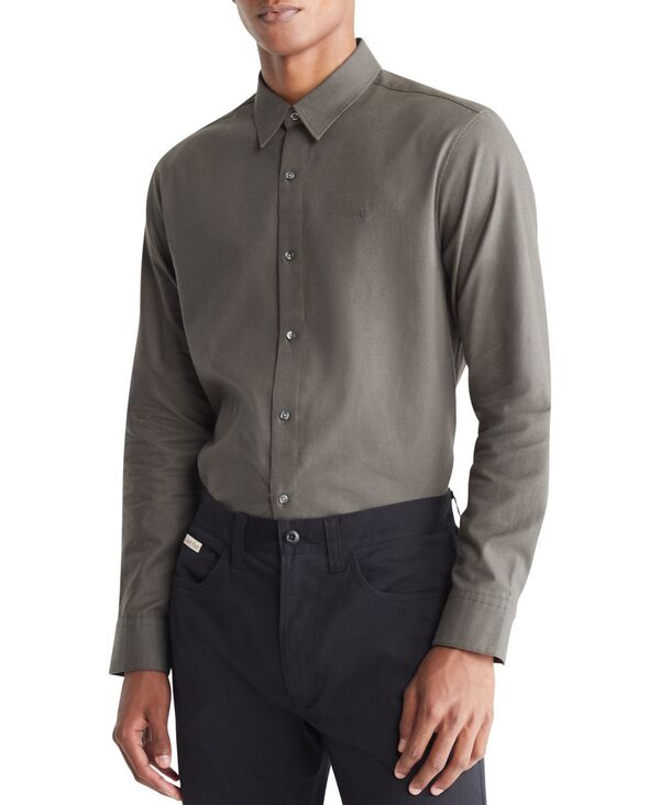 カルバン・クライン 【送料無料】 カルバンクライン メンズ シャツ トップス Men's Regular-Fit Solid Button-Down Flannel Shirt Beluga