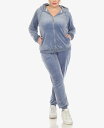 楽天ReVida 楽天市場店【送料無料】 ホワイトマーク レディース ナイトウェア アンダーウェア Plus Size Velour Tracksuit Loungewear 2pc Set Denim Blue