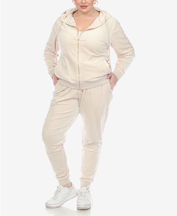 楽天ReVida 楽天市場店【送料無料】 ホワイトマーク レディース ナイトウェア アンダーウェア Plus Size Velour Tracksuit Loungewear 2pc Set Pearl