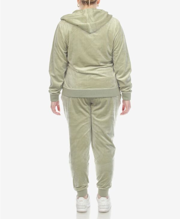 【送料無料】 ホワイトマーク レディース ナイトウェア アンダーウェア Plus Size Velour Tracksuit Loungewear 2pc Set Sage