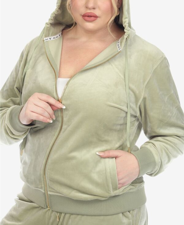 【送料無料】 ホワイトマーク レディース ナイトウェア アンダーウェア Plus Size Velour Tracksuit Loungewear 2pc Set Sage