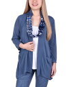 【送料無料】 ニューヨークコレクション レディース シャツ トップス Petite 3-Fer Cardigan with Tank and Scarf Top Navy Fuselinetrio(4)