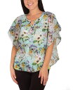 【送料無料】 ニューヨークコレクション レディース シャツ トップス Petite Poncho Top with Keyhole Neckline Aqua Stembloom(4)