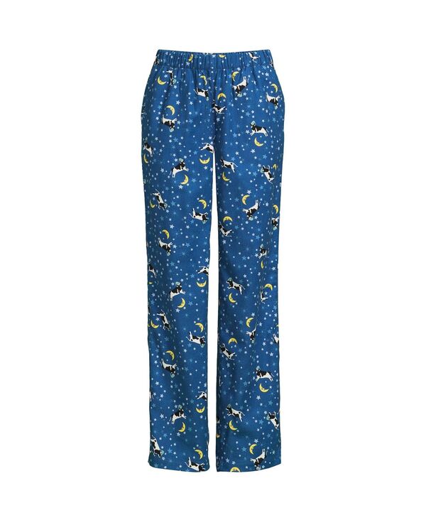 【送料無料】 ランズエンド レディース ナイトウェア アンダーウェア Women 039 s Petite Print Flannel Pajama Pants Evening blue starry night cow