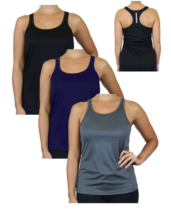 【送料無料】 ギャラクシーバイハルビック レディース シャツ トップス Women's Moisture Wicking Racerback Tanks Pack of 3 Black Navy Charcoal